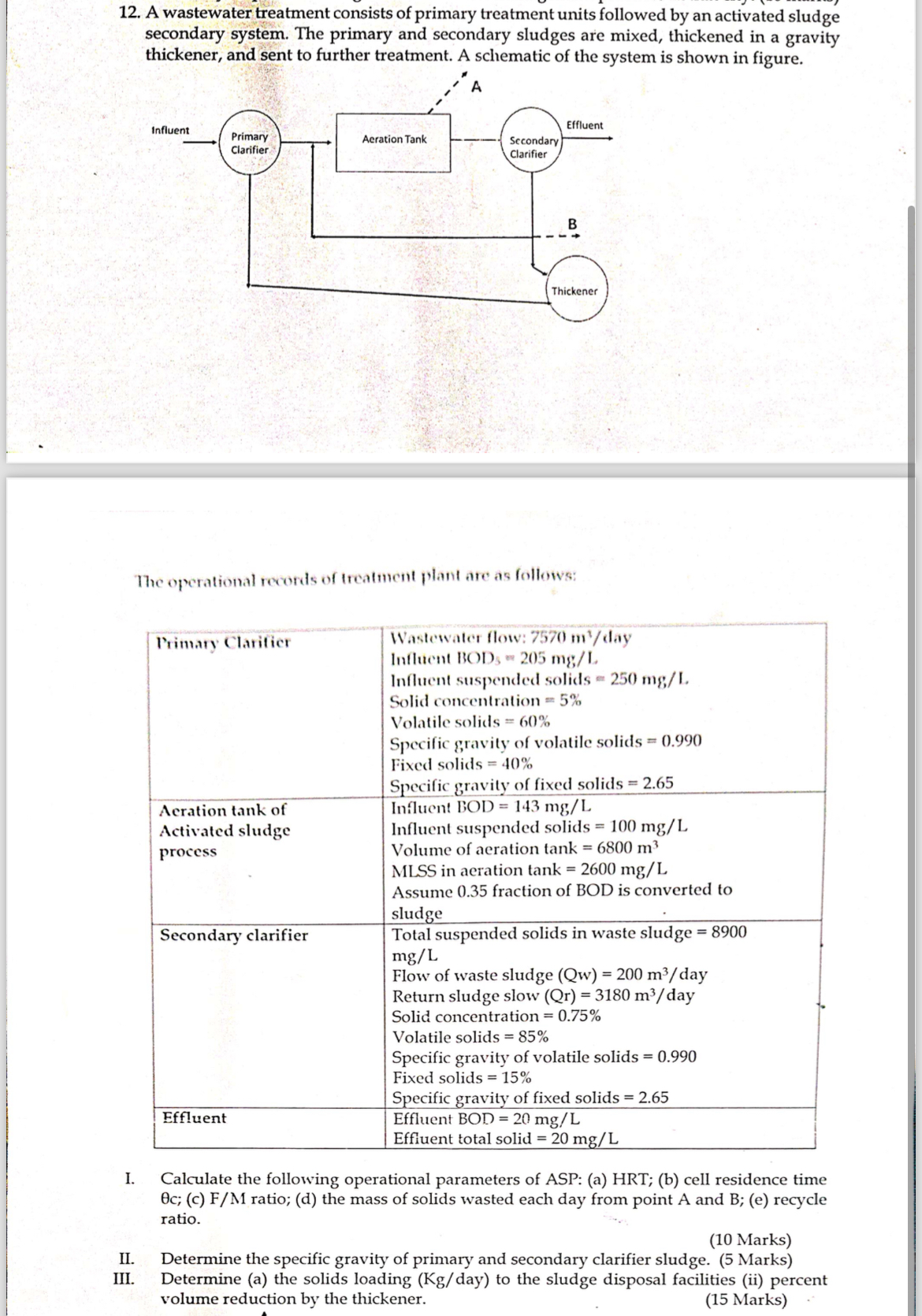 1 2 . A wastewater treatment consists of primary