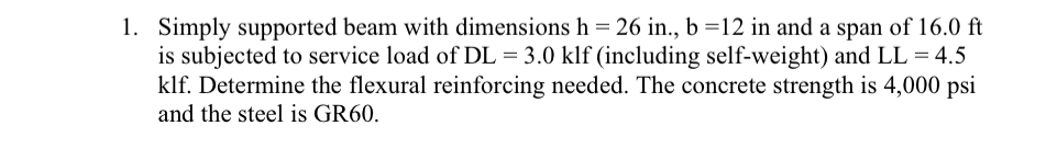 Simply supported beam with dimensions h = 2 6 in
