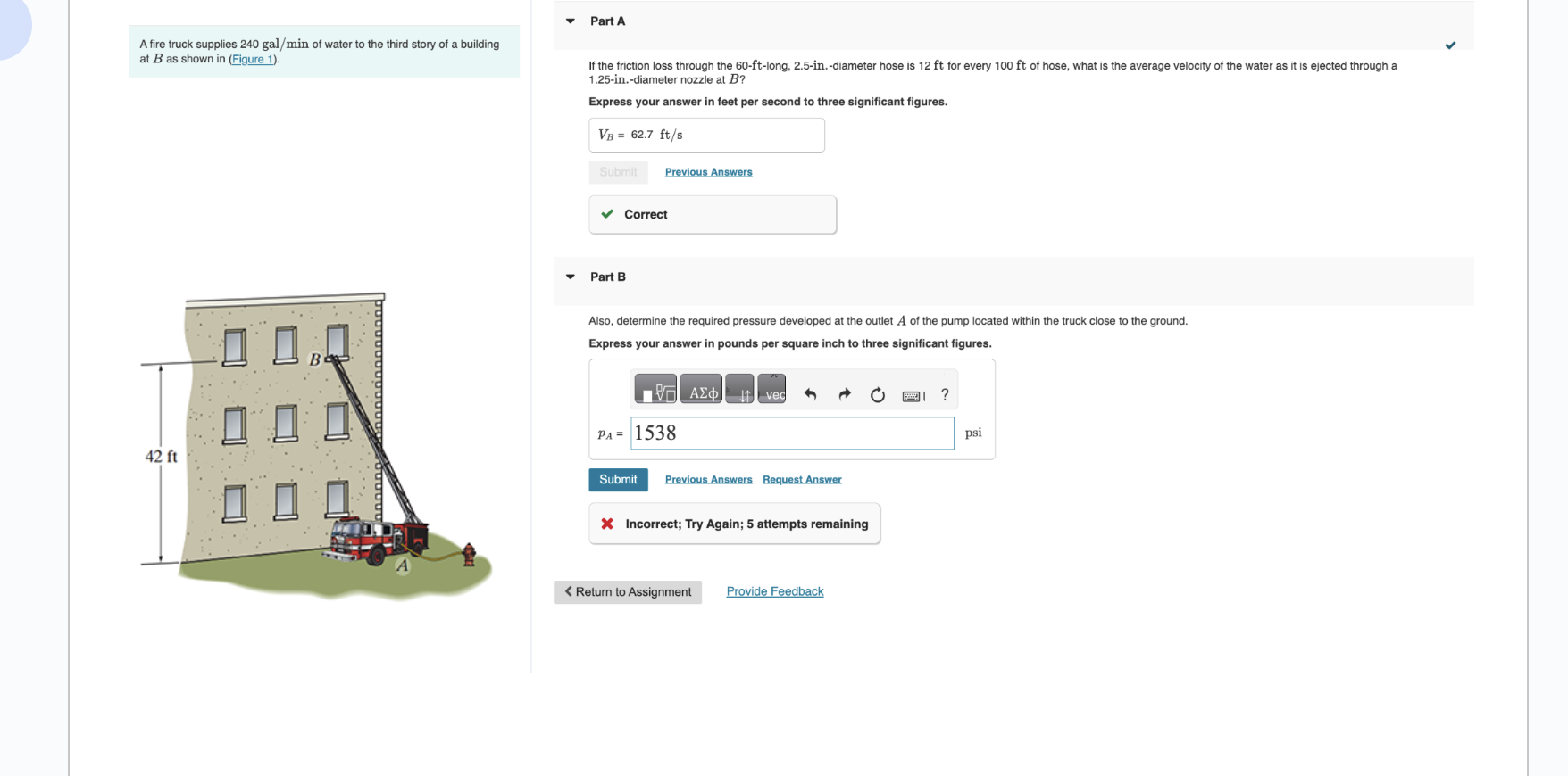 A fire truck supplies \ ( 2 4 0 \ mathrm { gal }