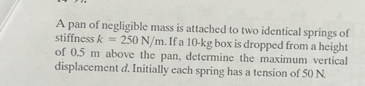 A pan of negligible mass is attached to two