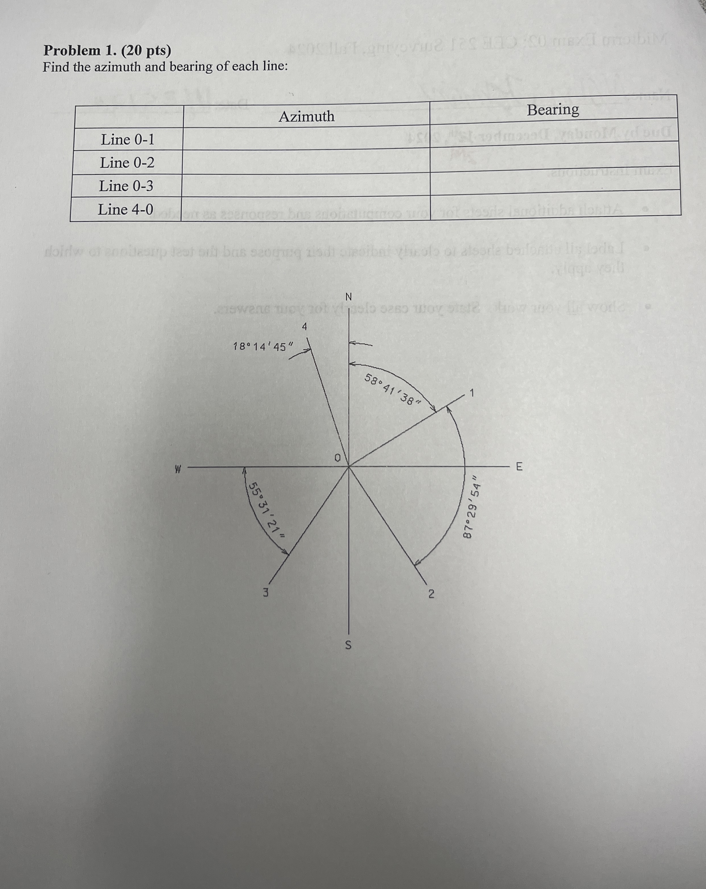 Problem 1 . ( 2 0 pts ) Find the azimuth and