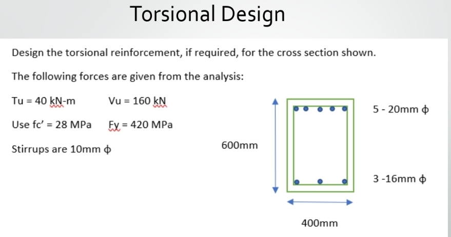 Using ACI Code Torisional Design Design the