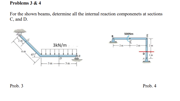 Problems 3 & 4 For the shown beams, determine all