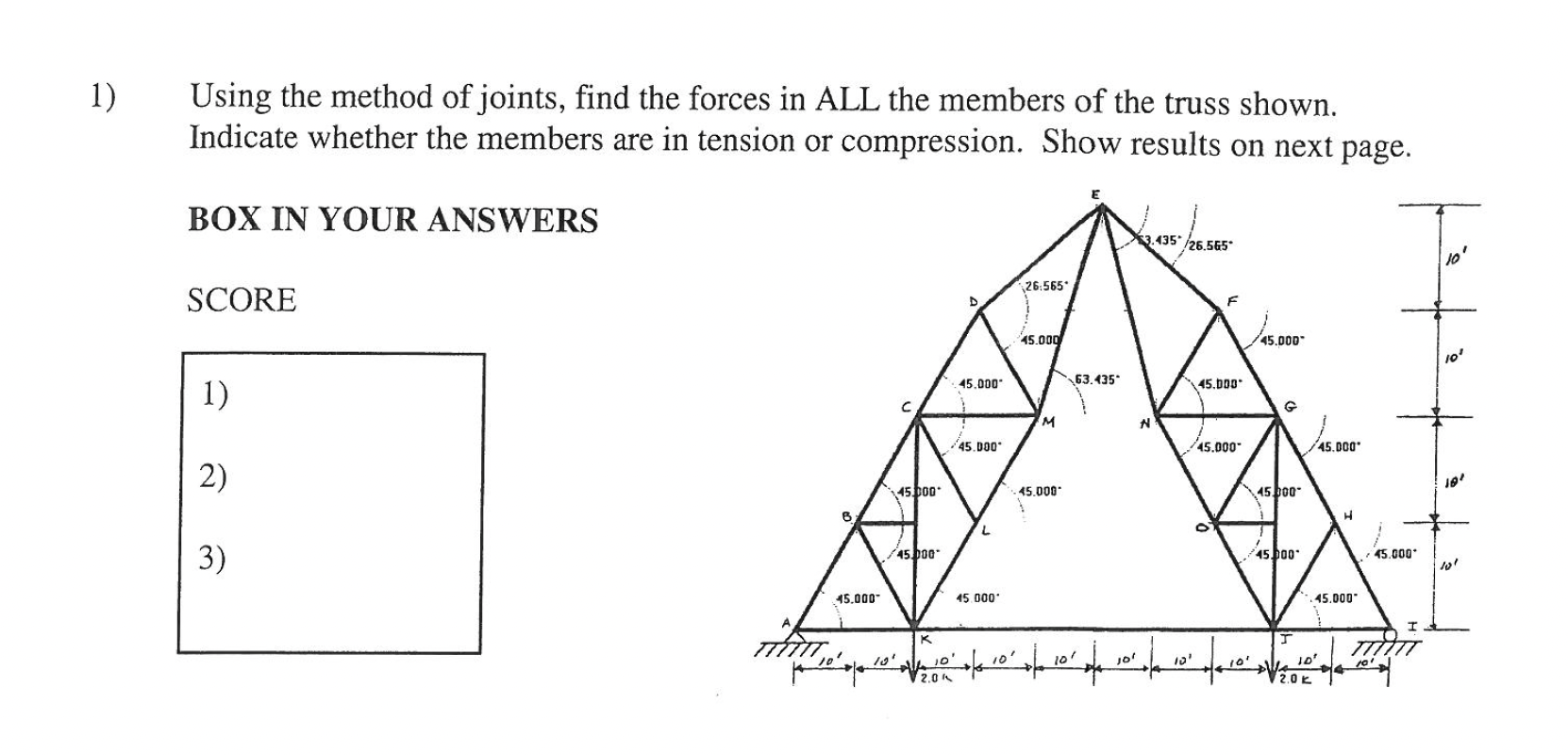 Using the method of joints, find the forces in