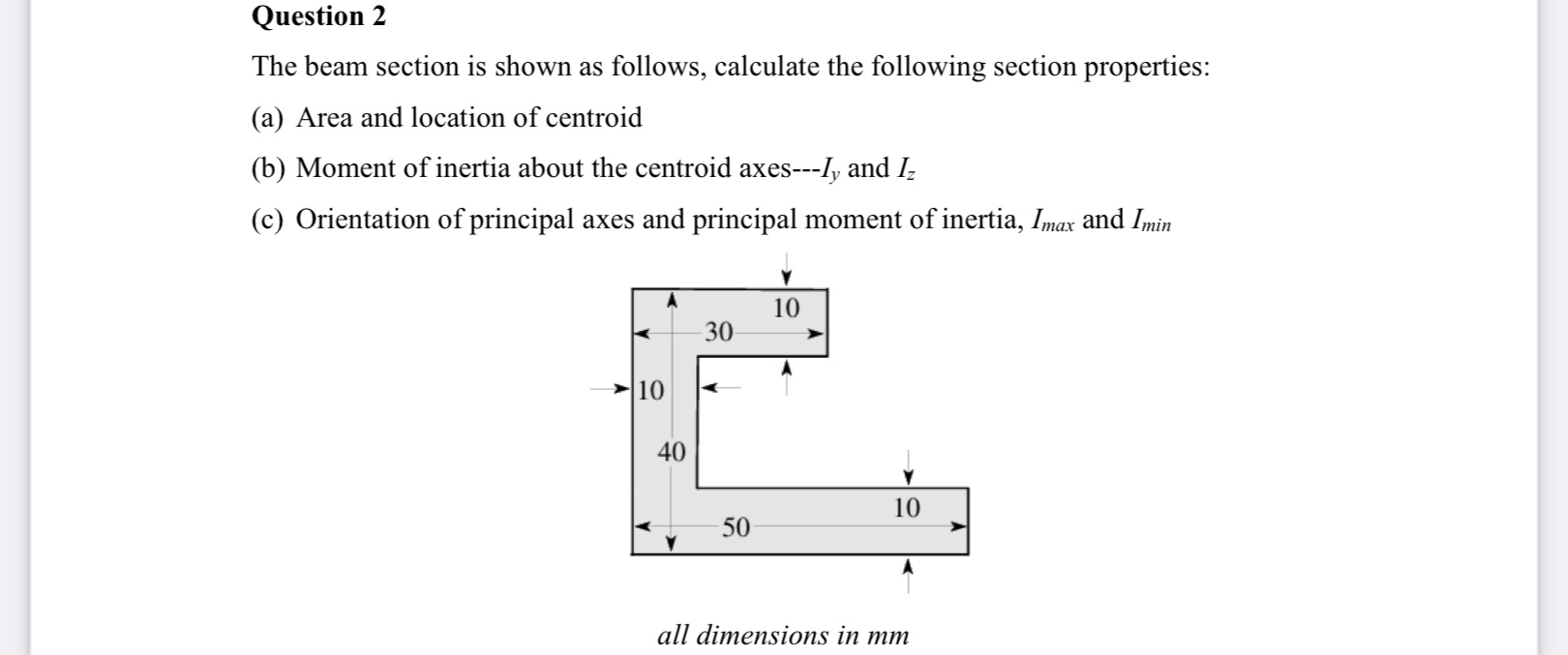 Question 2 The beam section is shown as follows,