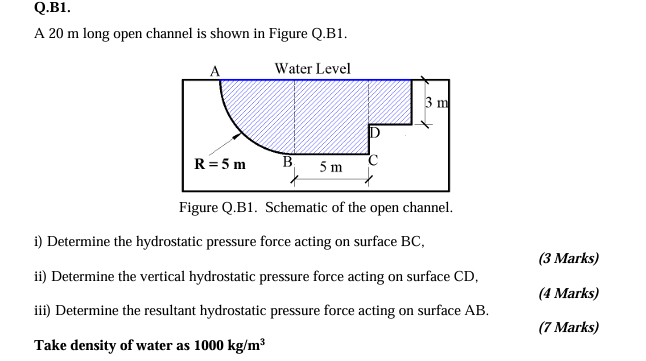 Q . B 1 . A 2 0 m long open channel is shown in