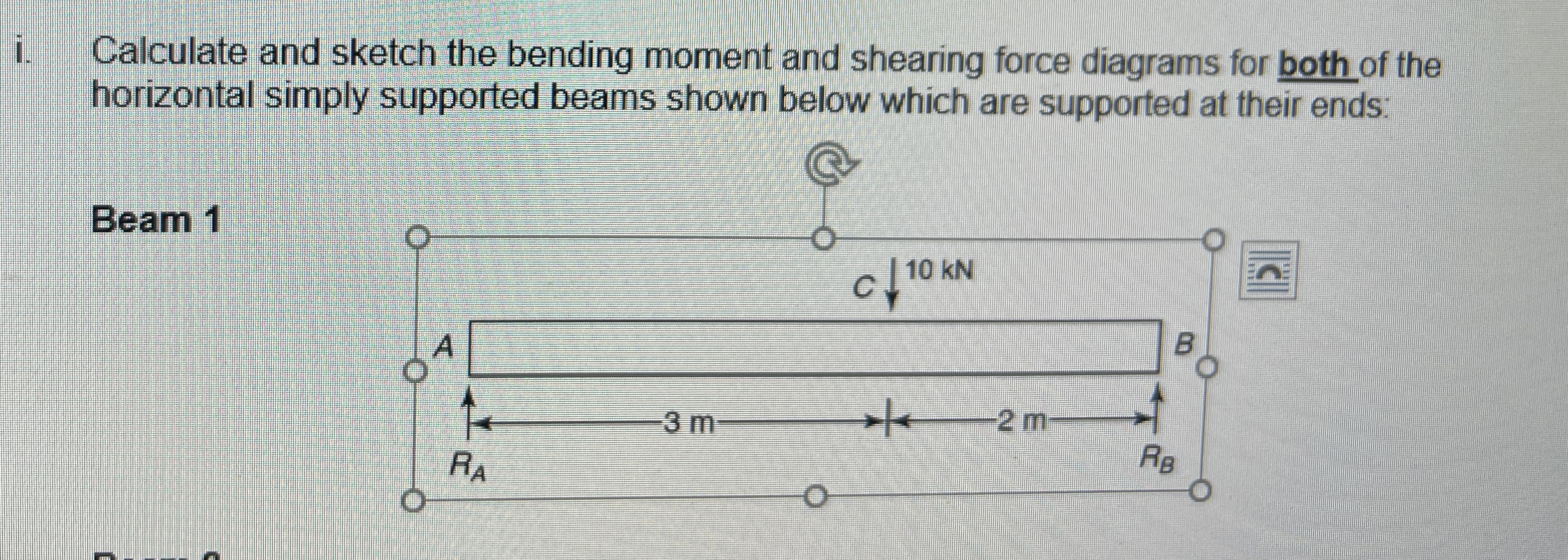 i . Calculate and sketch the bending moment and