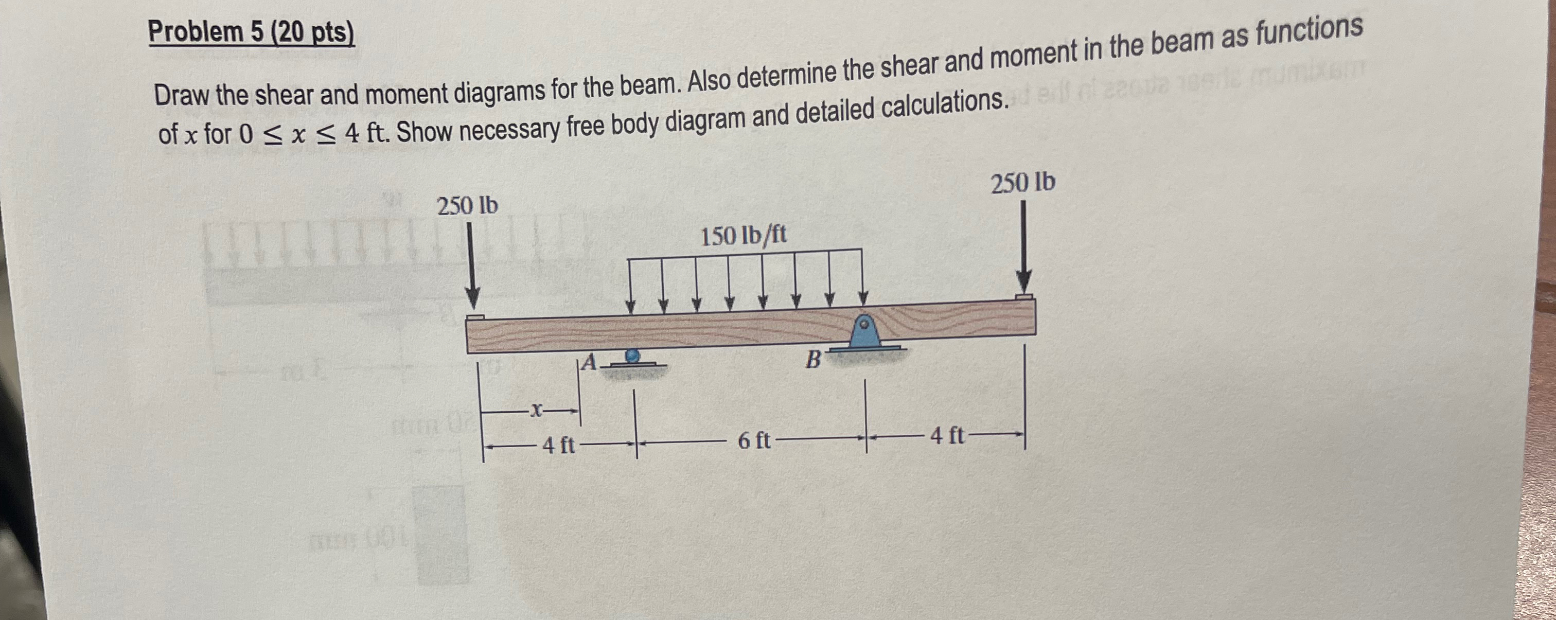 Problem 5 ( 2 0 pts ) Draw the shear and moment