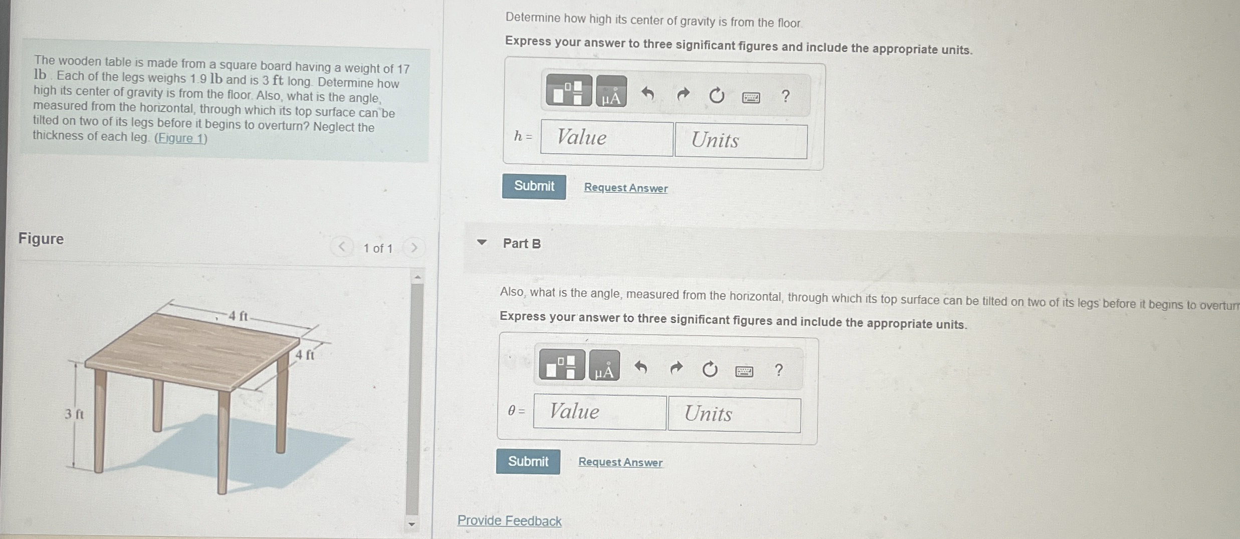 Determine how high its center of gravity is from