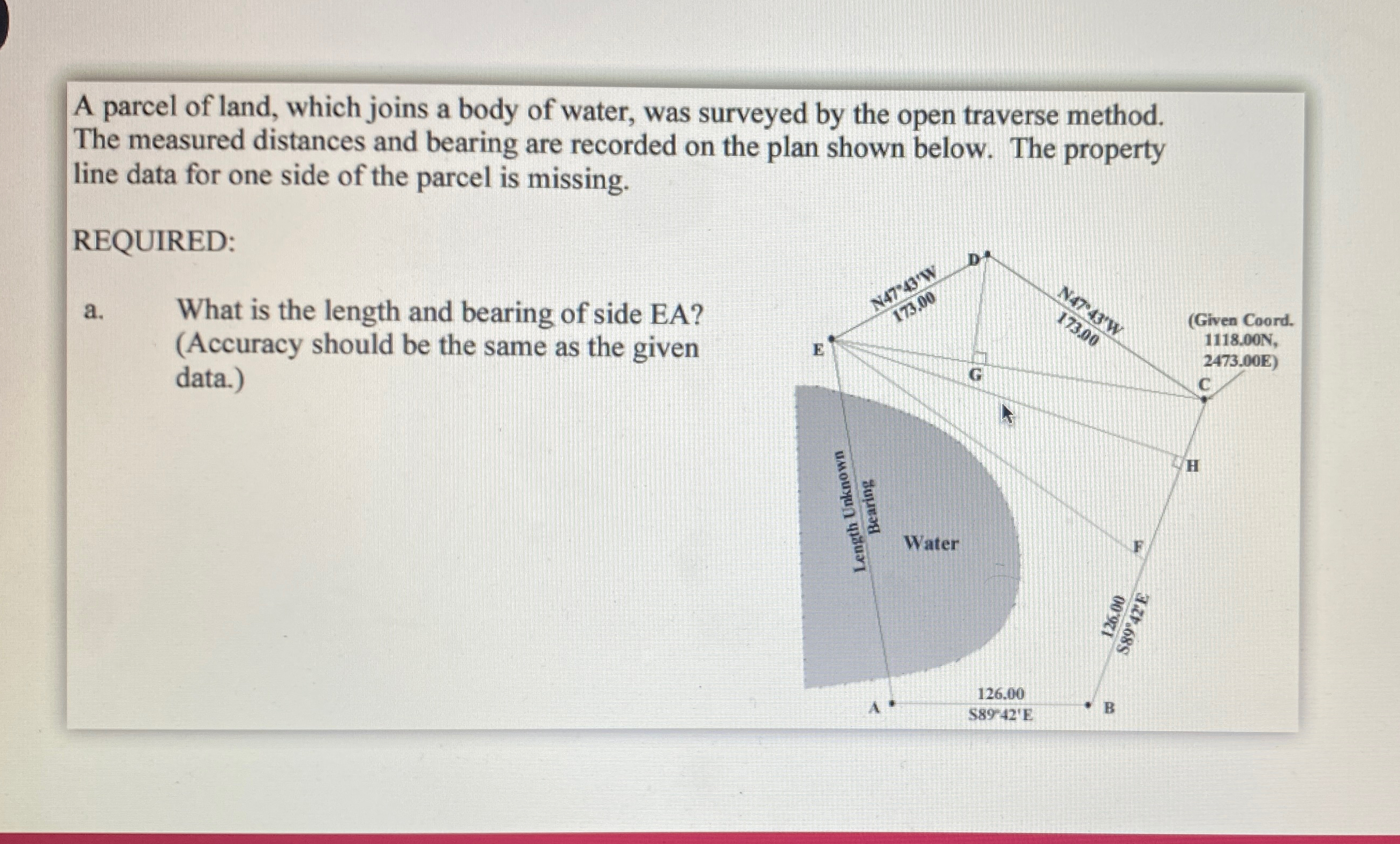 A parcel of land, which joins a body of water,