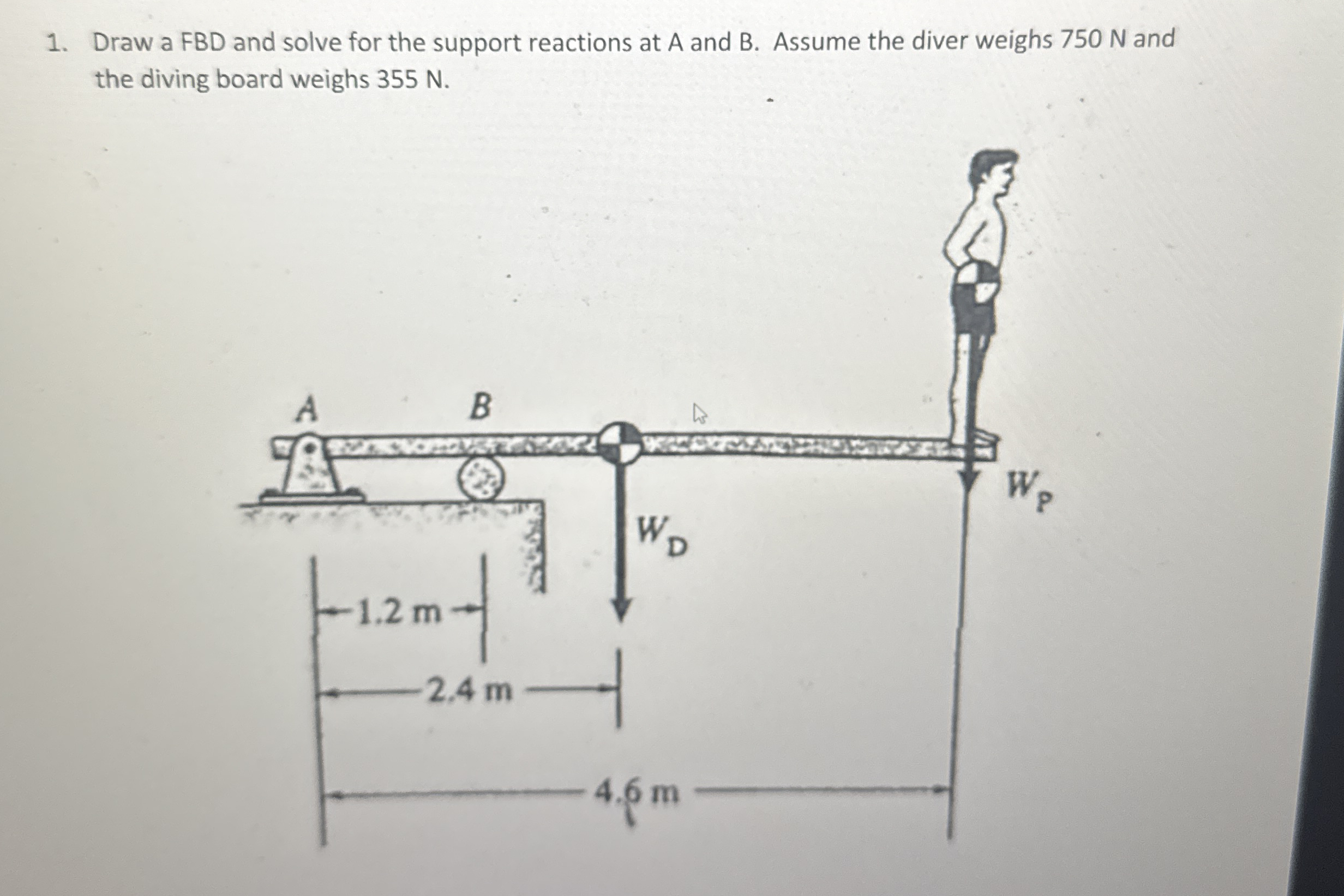 Draw a F B D and solve for the support reactions