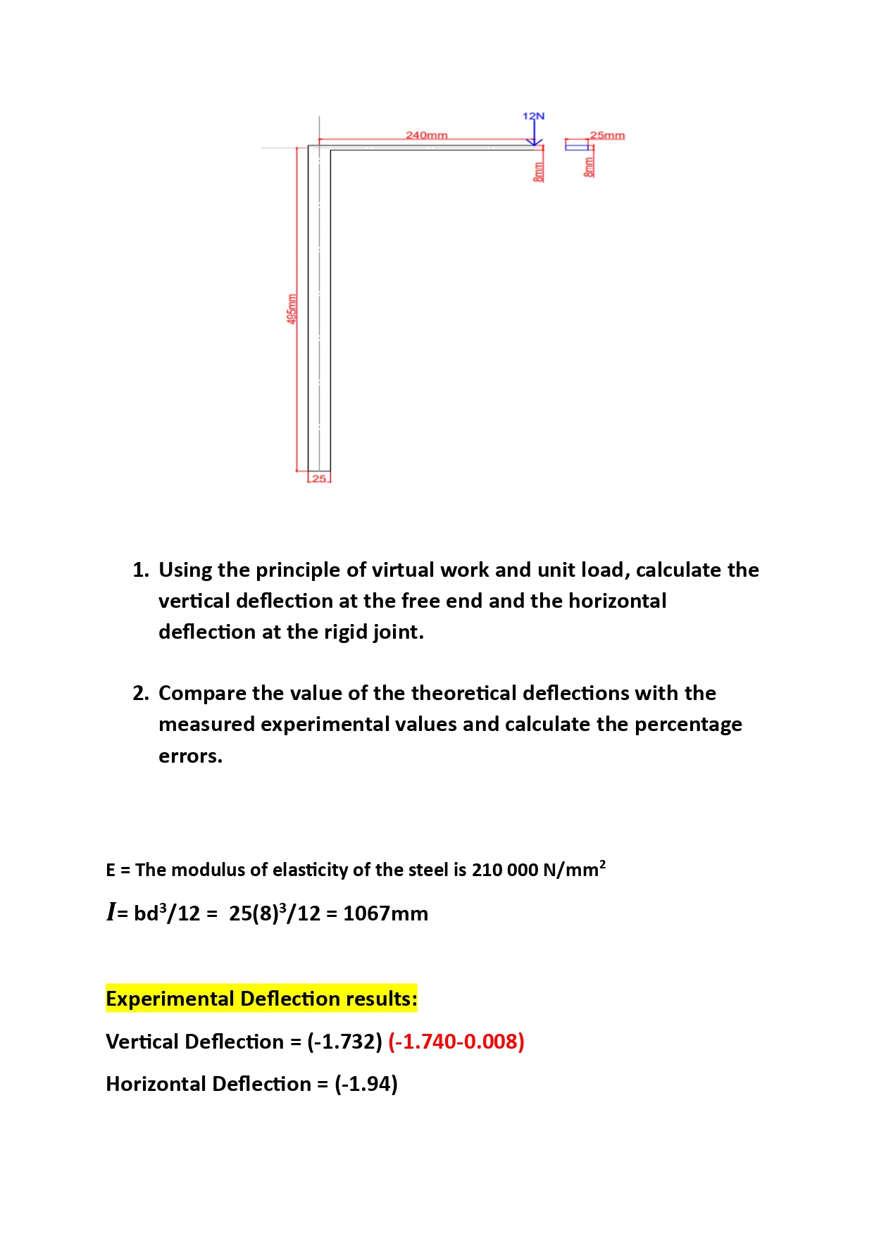1 . Using the principle of virtual work and unit