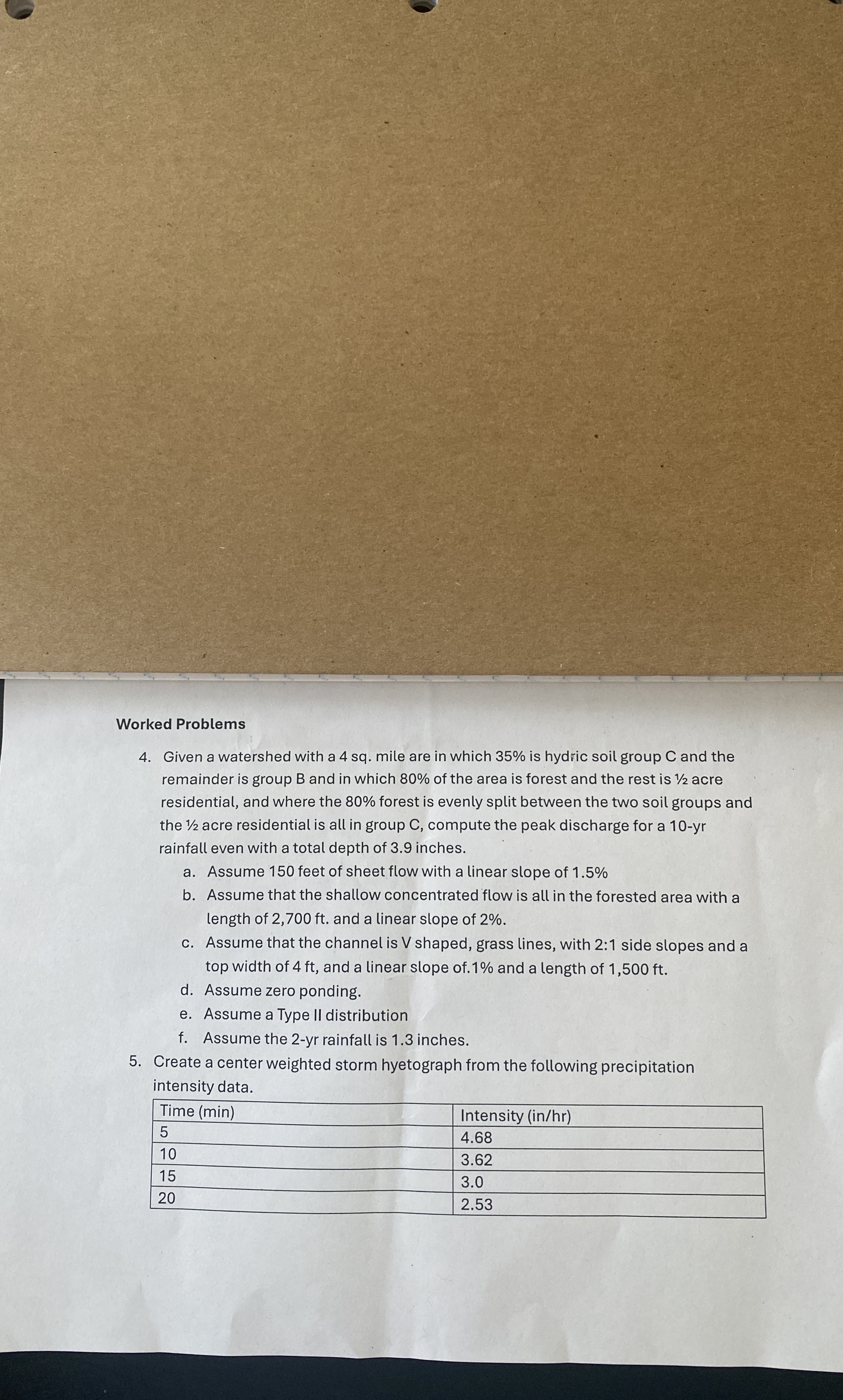 Worked Problems 4 . Given a watershed with a 4 sq