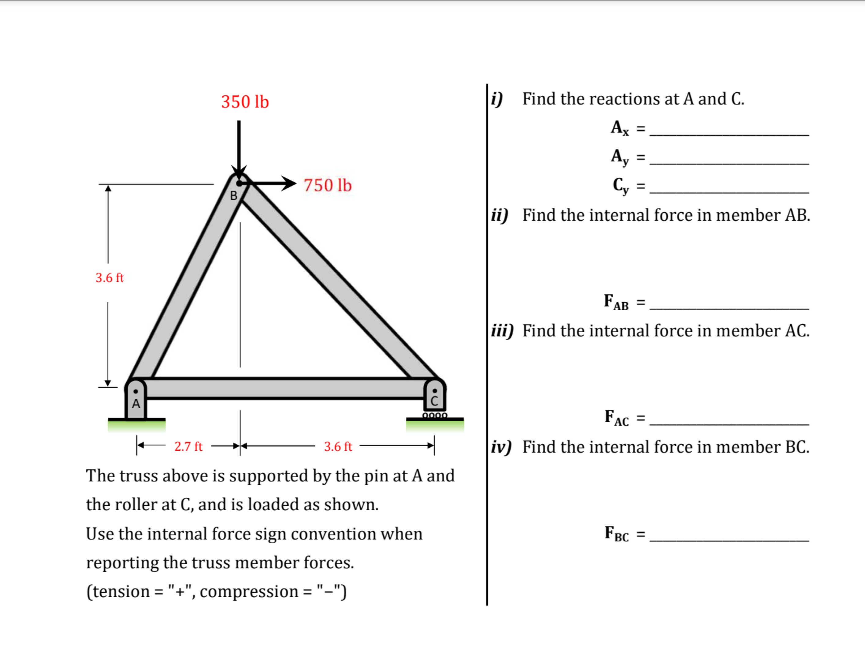 The truss above is supported by the pin at A and