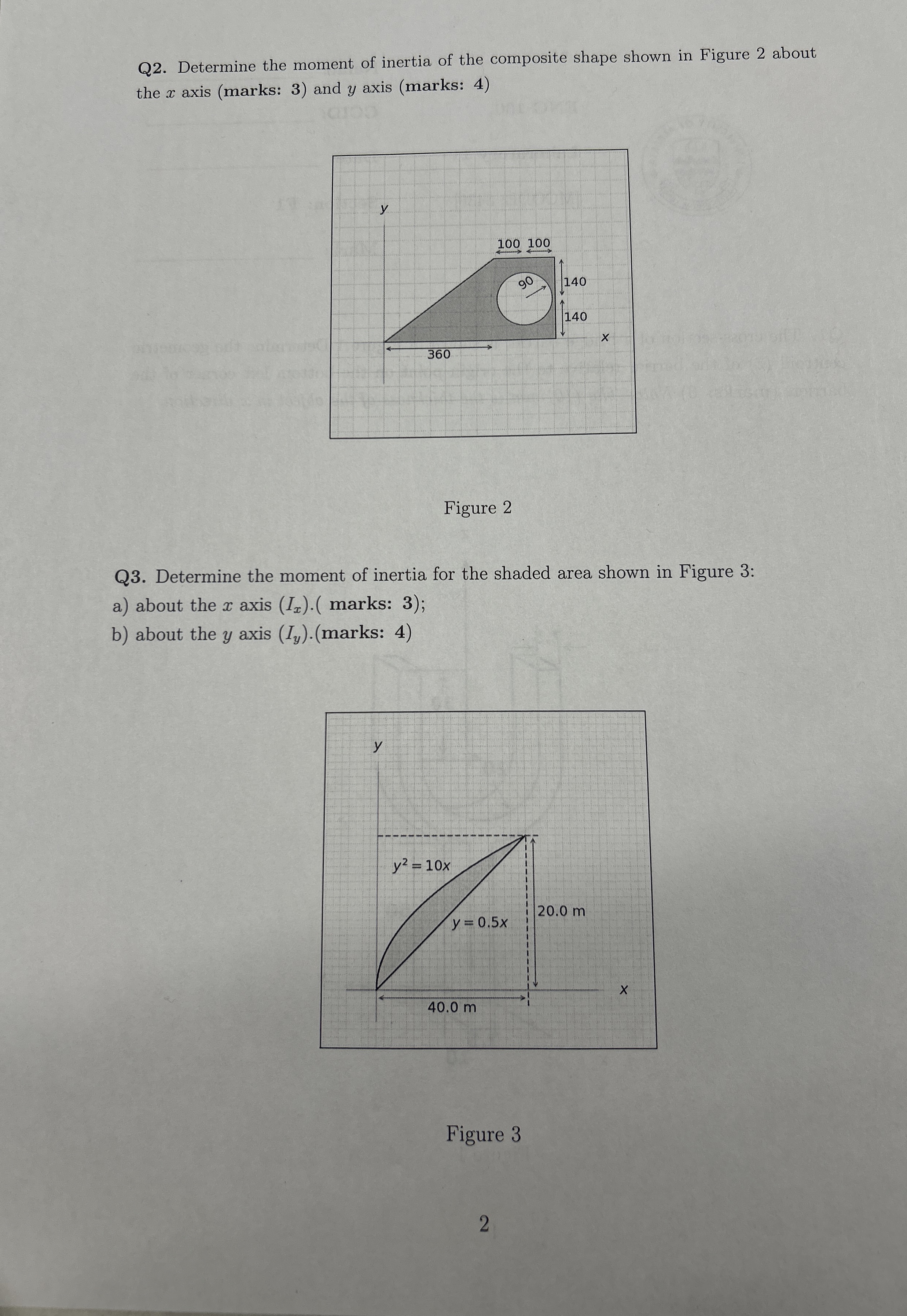 Q 2 . Determine the moment of inertia of the