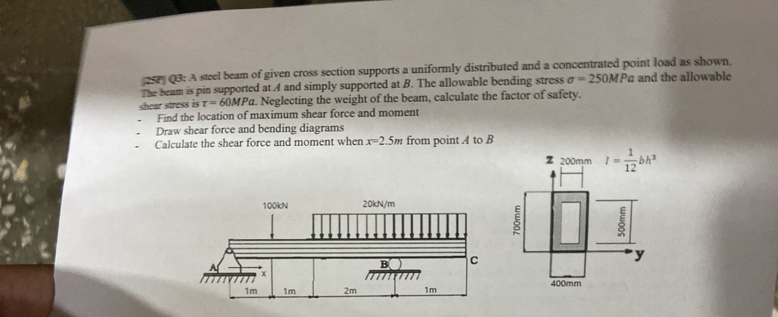 ( SFI ( Q 3 : A steel beam of given cross section