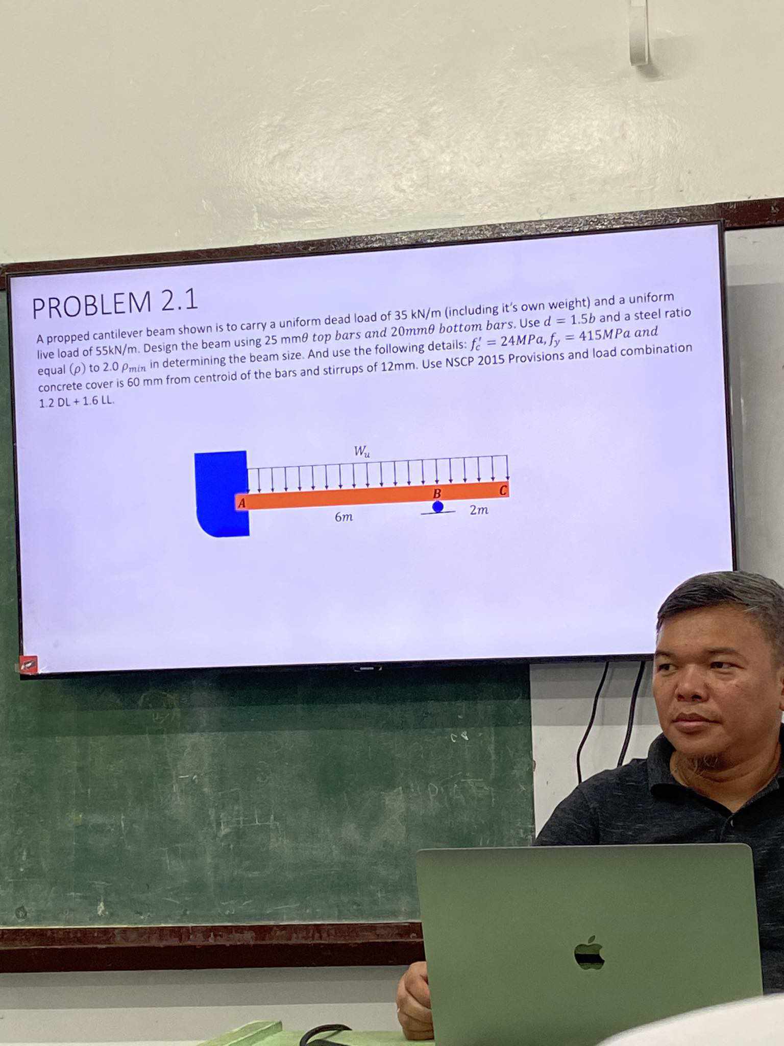PROBLEM 2 . 1 A propped cantilever beam shown is