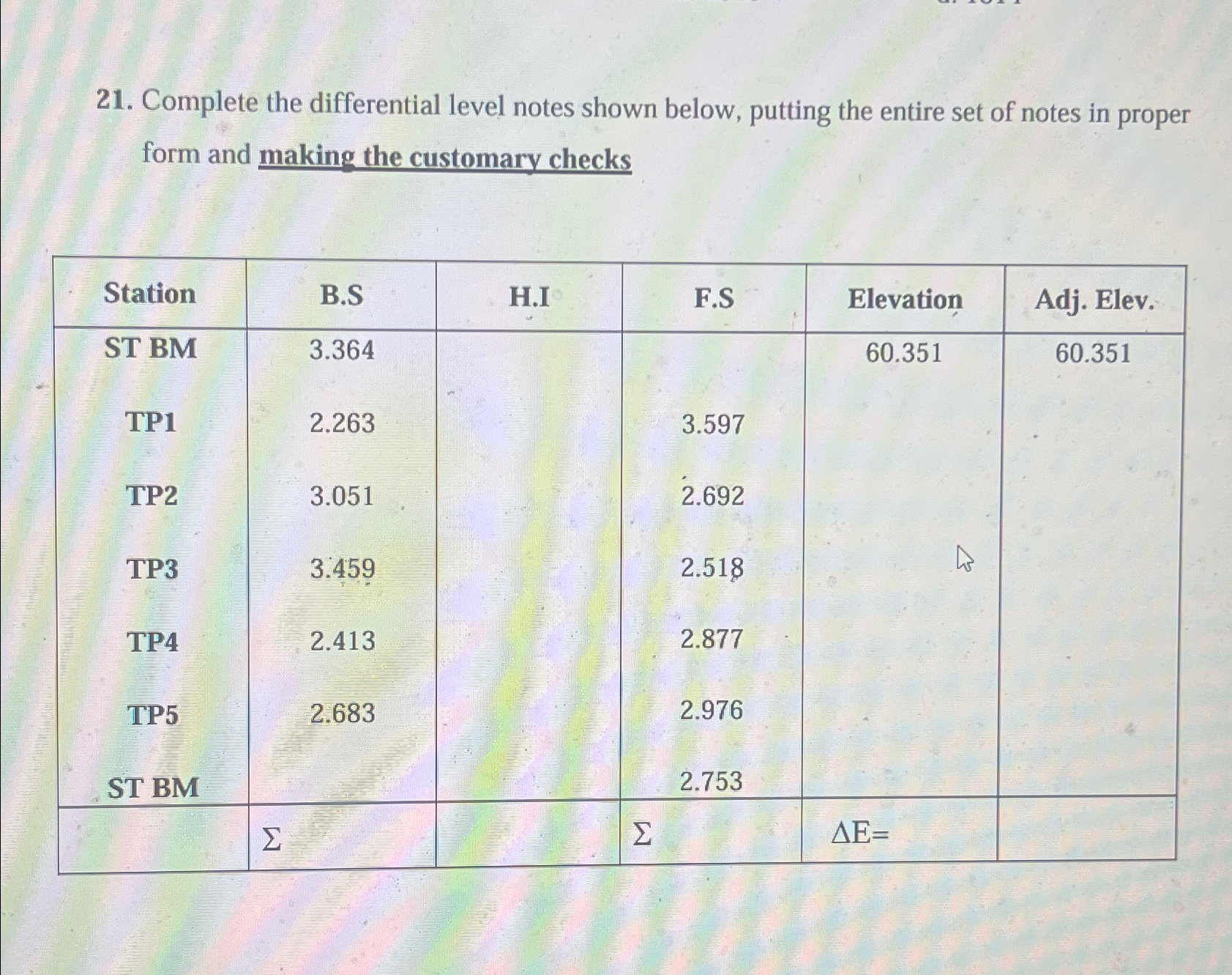 Complete the differential level notes shown