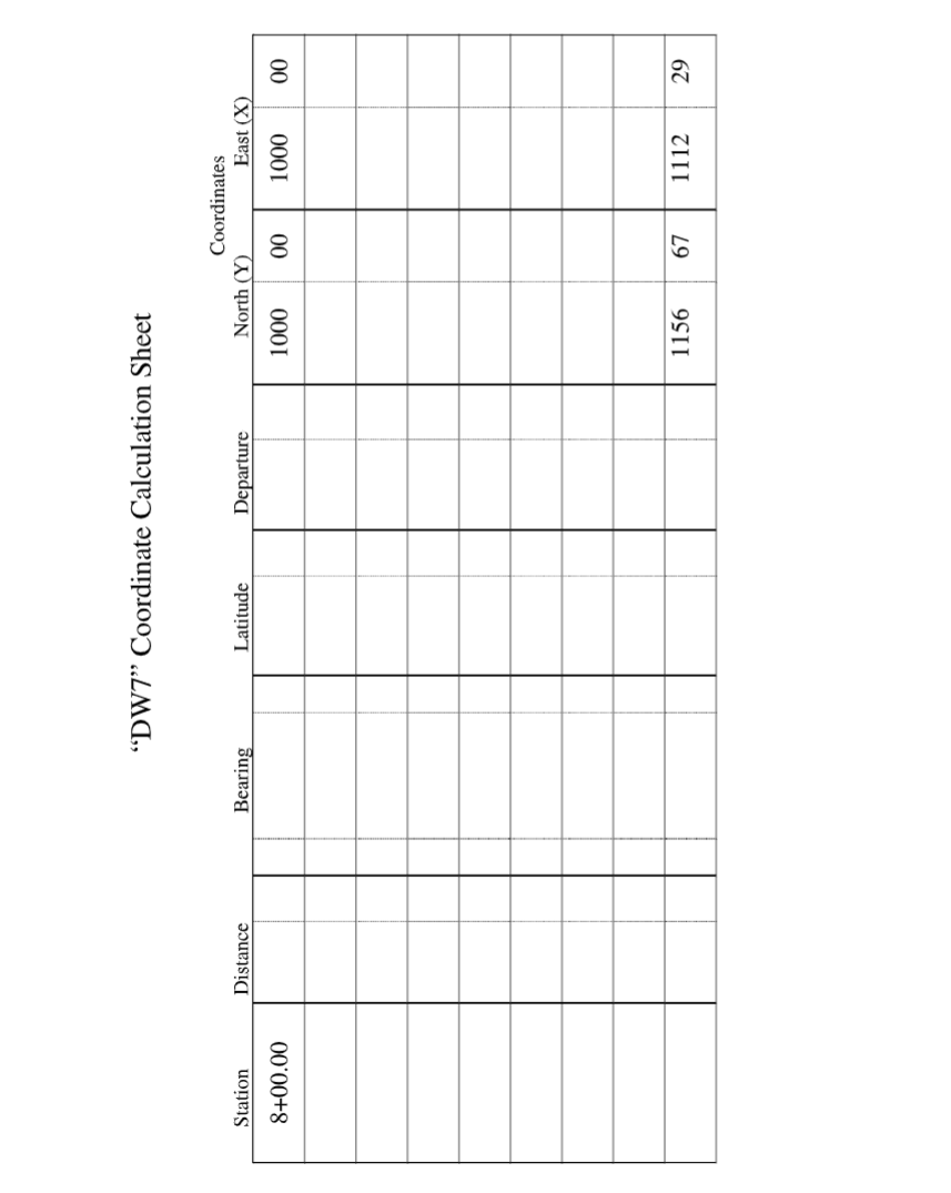 " DW 7 " Coordinate Calculation Sheet Calculate