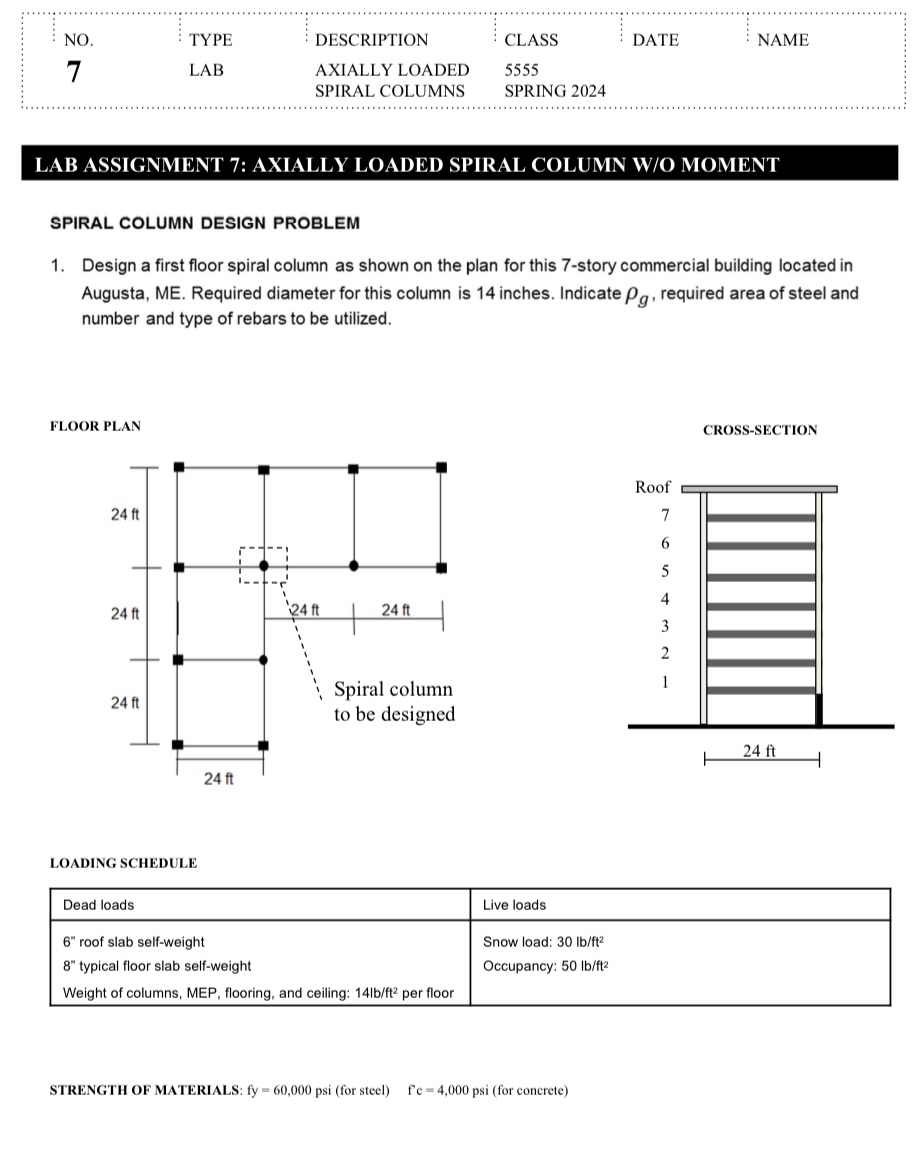 LAB ASSIGNMENT 7 : AXIALLY LOADED SPIRAL COLUMN W