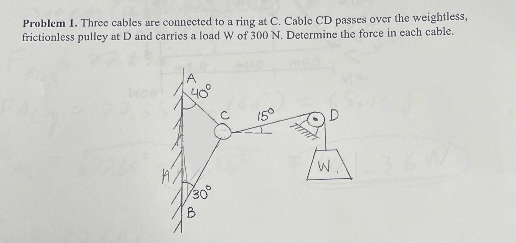 Problem 1 . Three cables are connected to a ring