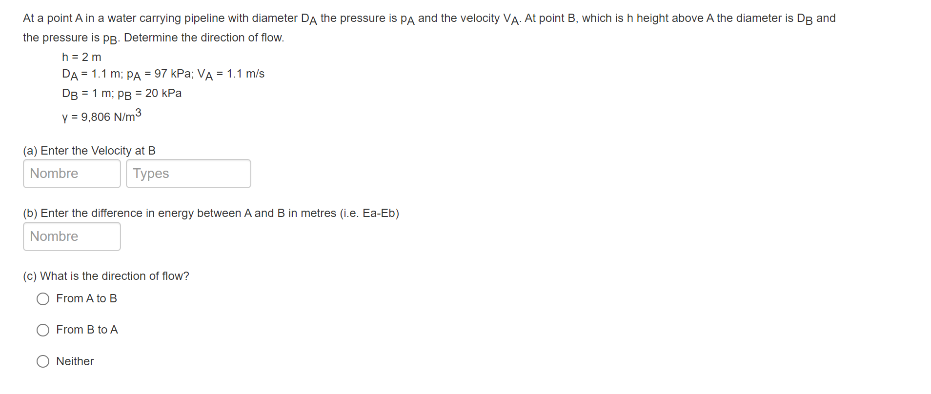 At a point A in a water carrying pipeline with