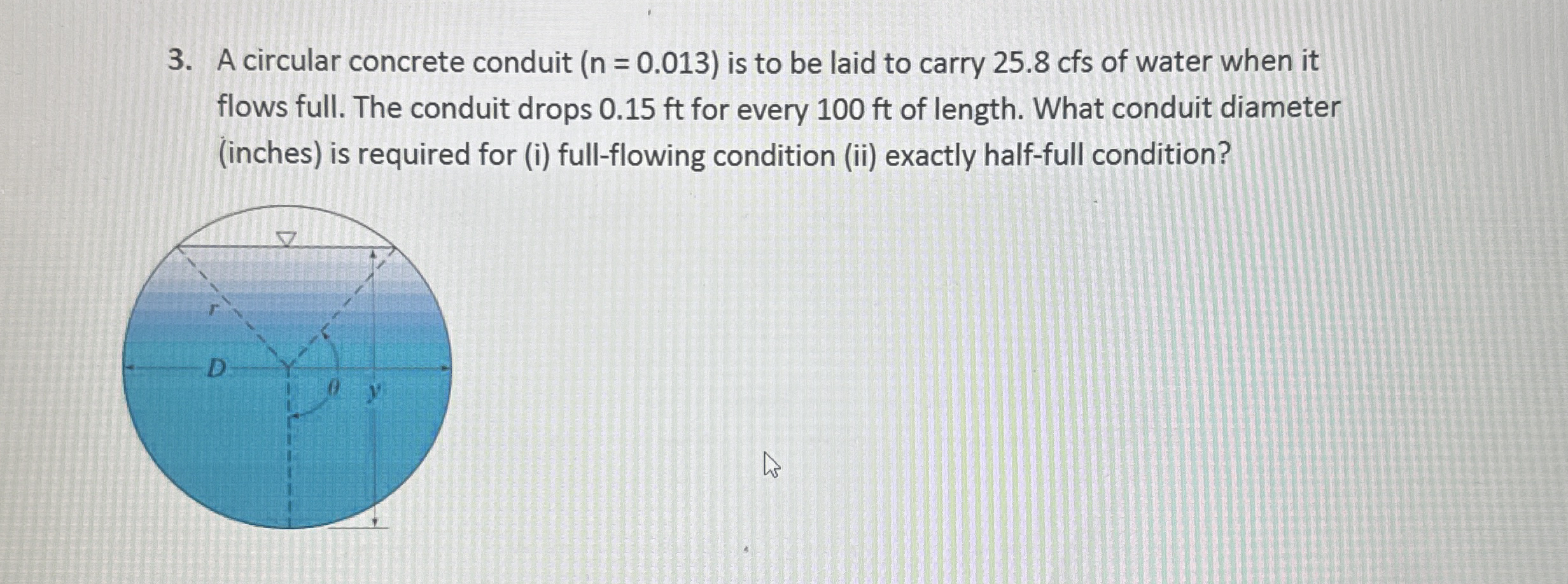 A circular concrete conduit ( n = 0 . 0 1 3 ) is