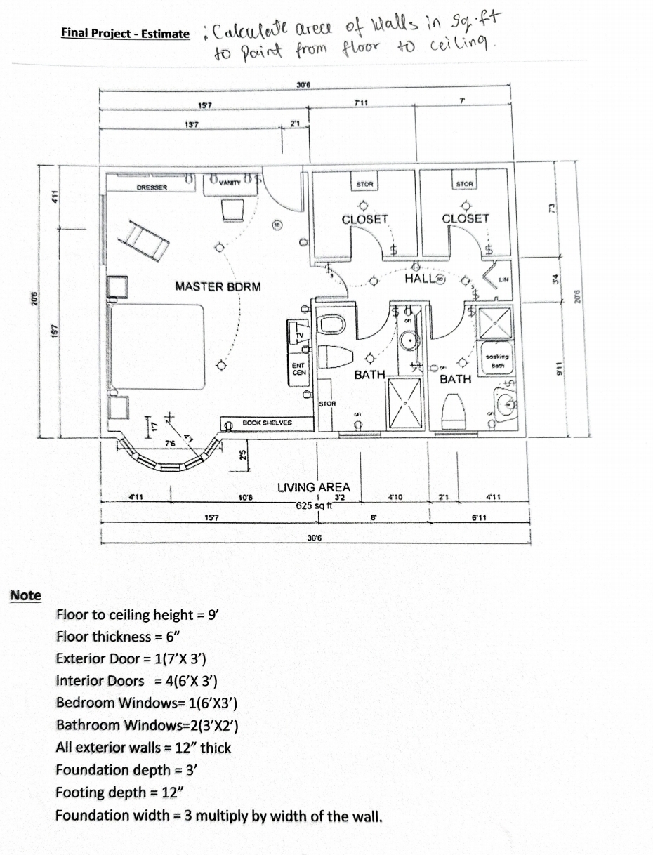 Final Project - Estimate: Calculate area of Walls