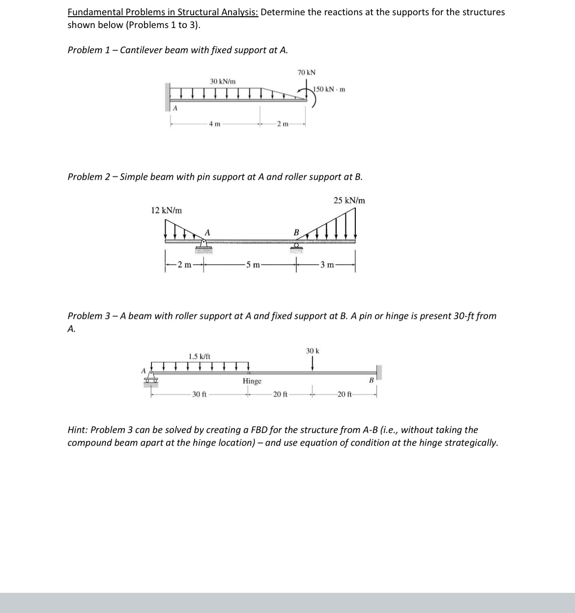 Fundamental Problems in Structural Analysis: