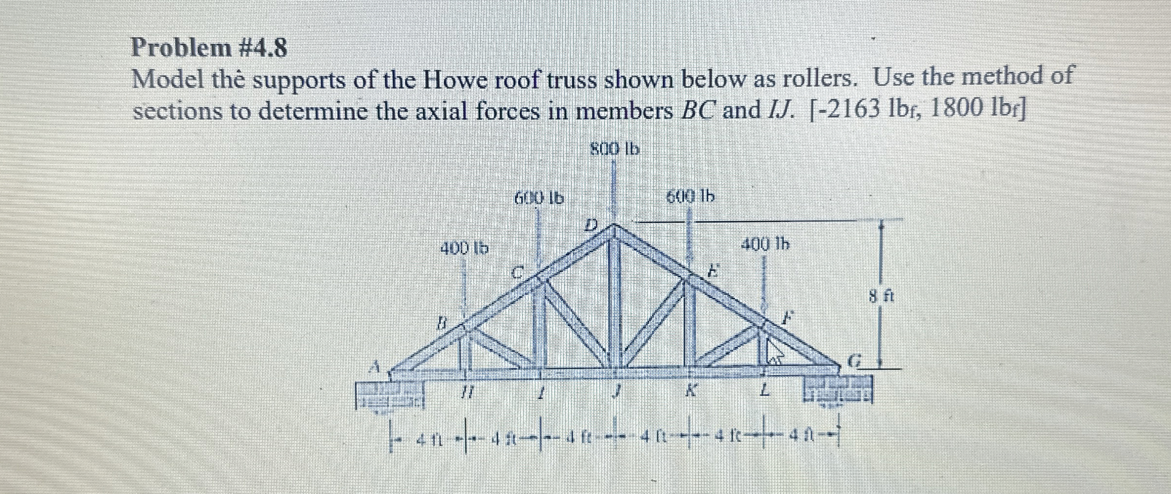 Problem # 4 . 8 Model the supports of the Howe