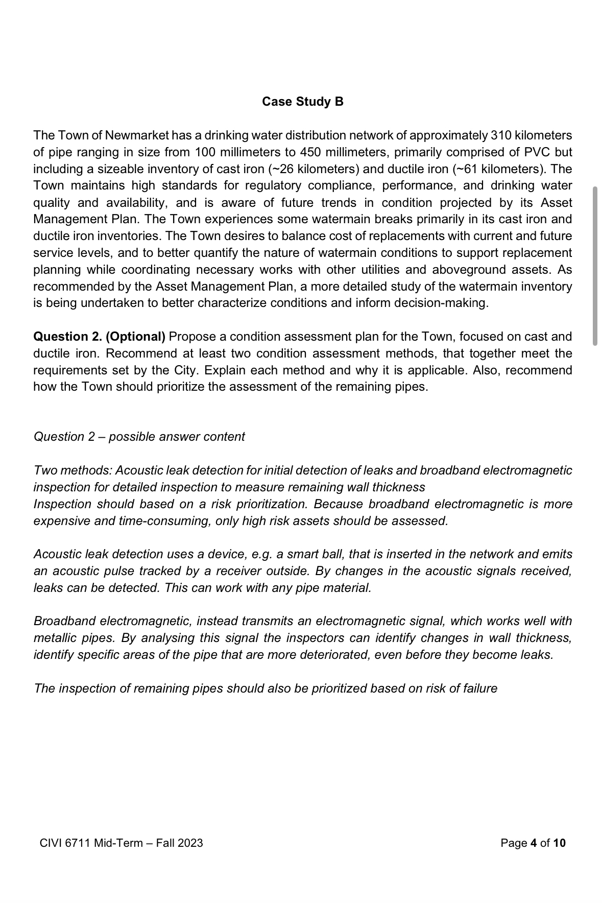 Case Study B The Town of Newmarket has a drinking