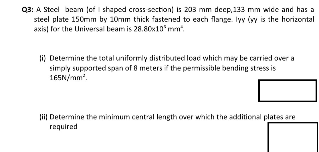Q 3 : A Steel beam ( of I shaped cross - section