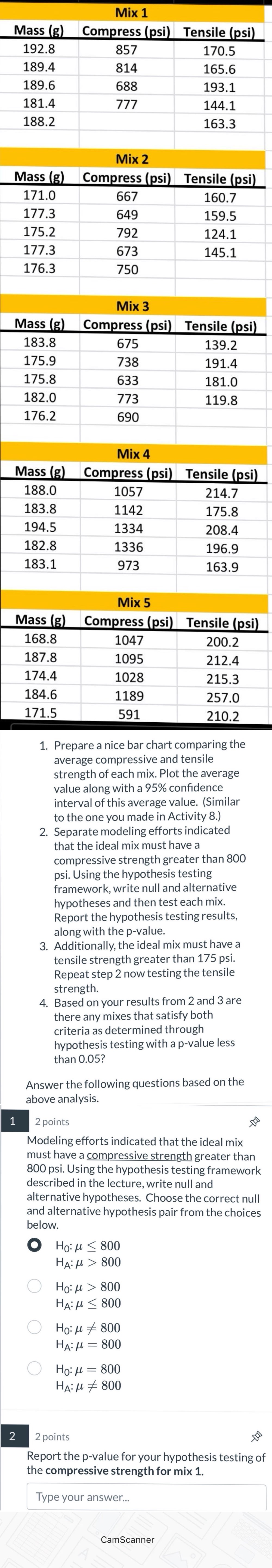 Question 1 and 2 please. Thank you table [ [ Mix