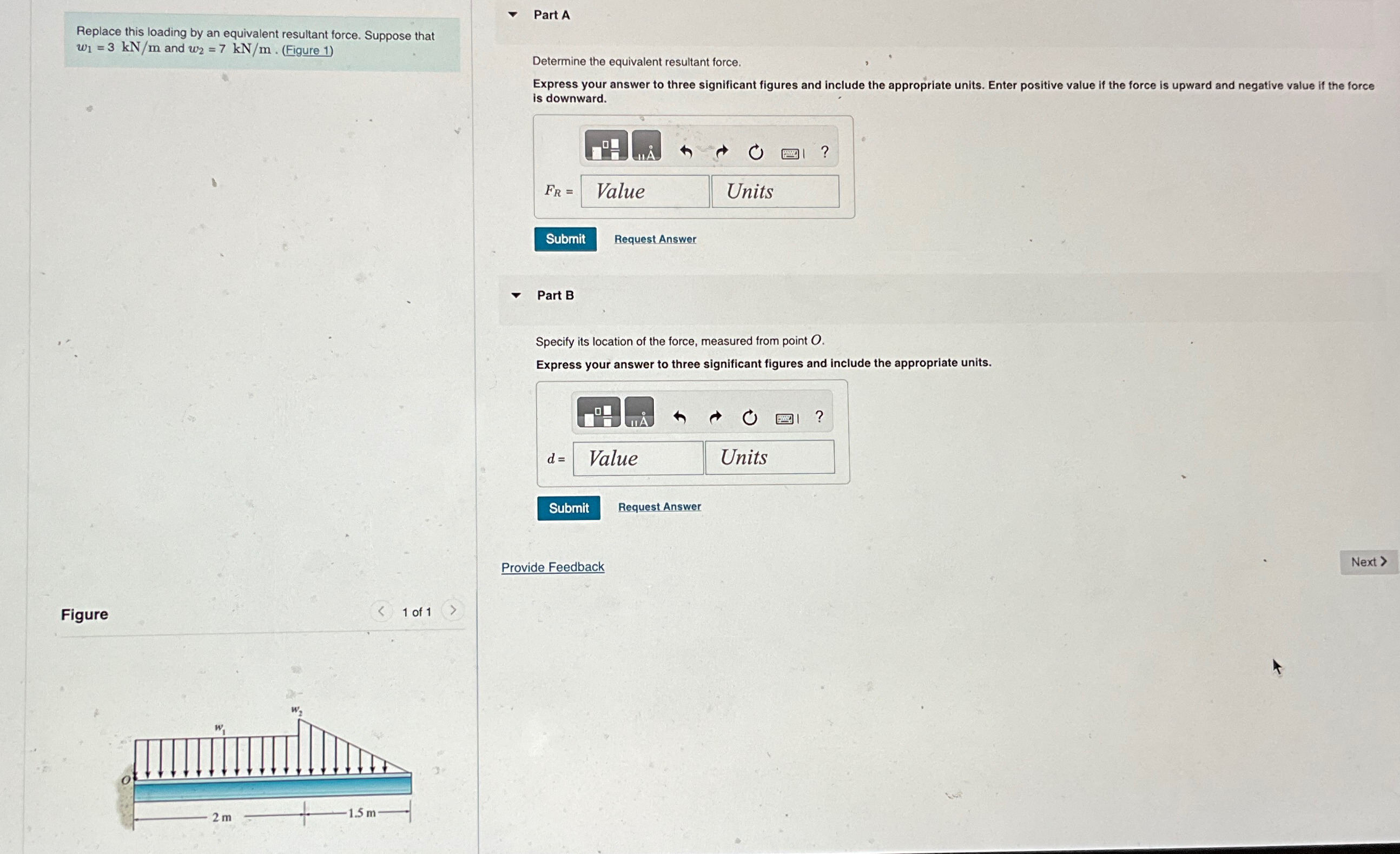 Replace this loading by an equivalent resultant
