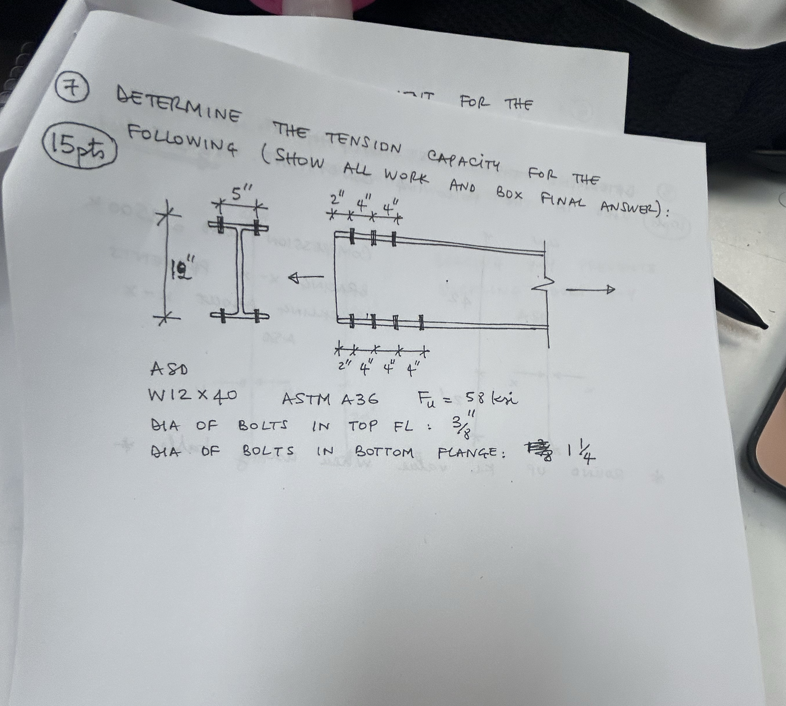 ( 7 ) DETERMINE ASD W 1 2 \ times 4 0 ASTM A 3 6