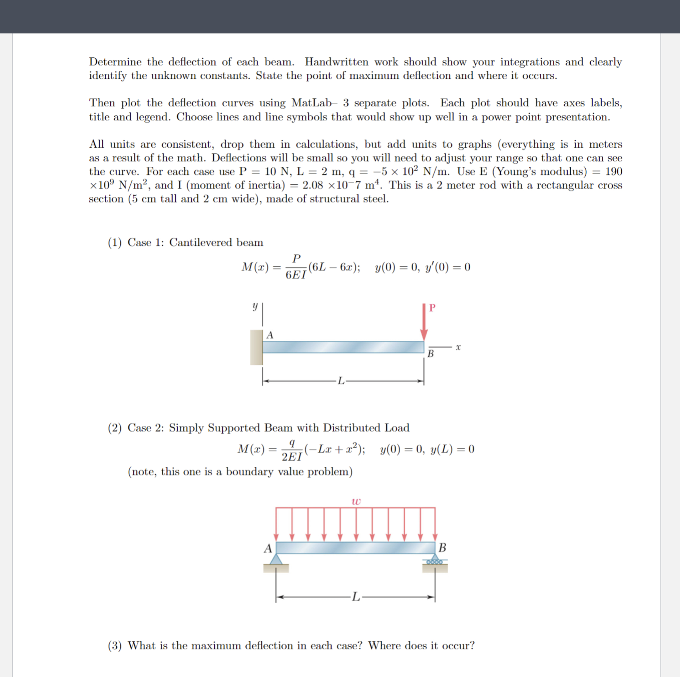 Determine the deflection of each beam.