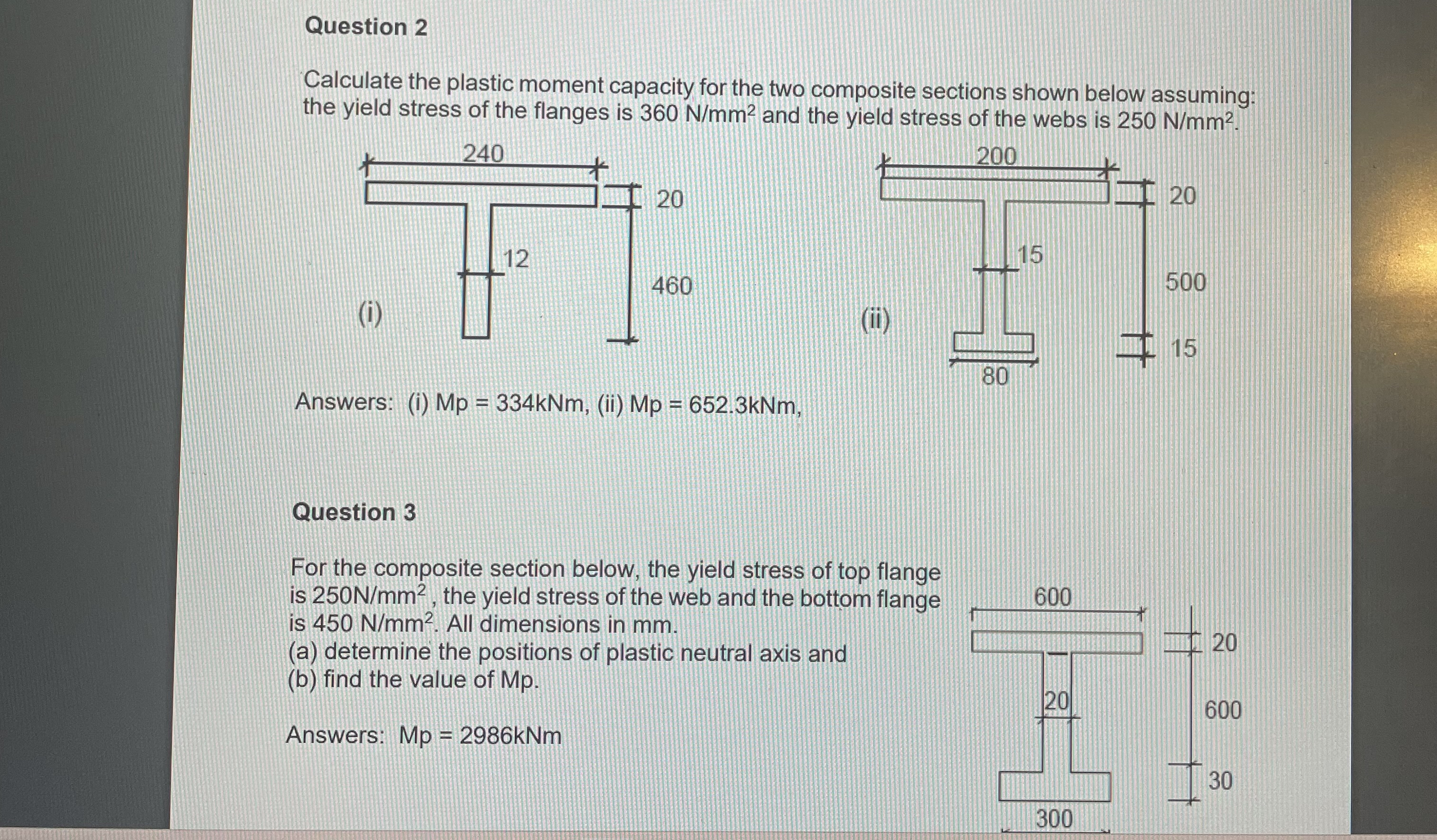 Question 2 Calculate the plastic moment capacity