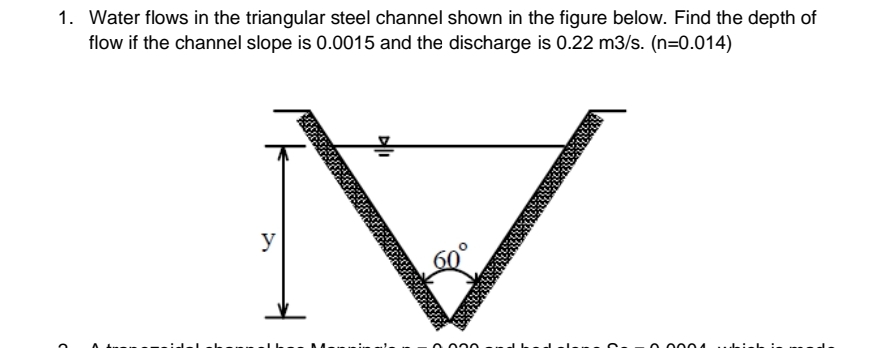 Water flows in the triangular steel channel shown