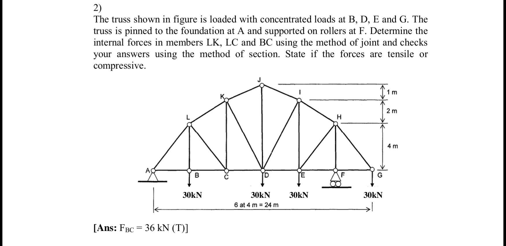 2 ) The truss shown in figure is loaded with
