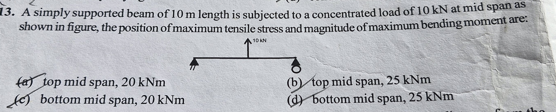 A simply supported beam of 1 0 m length is