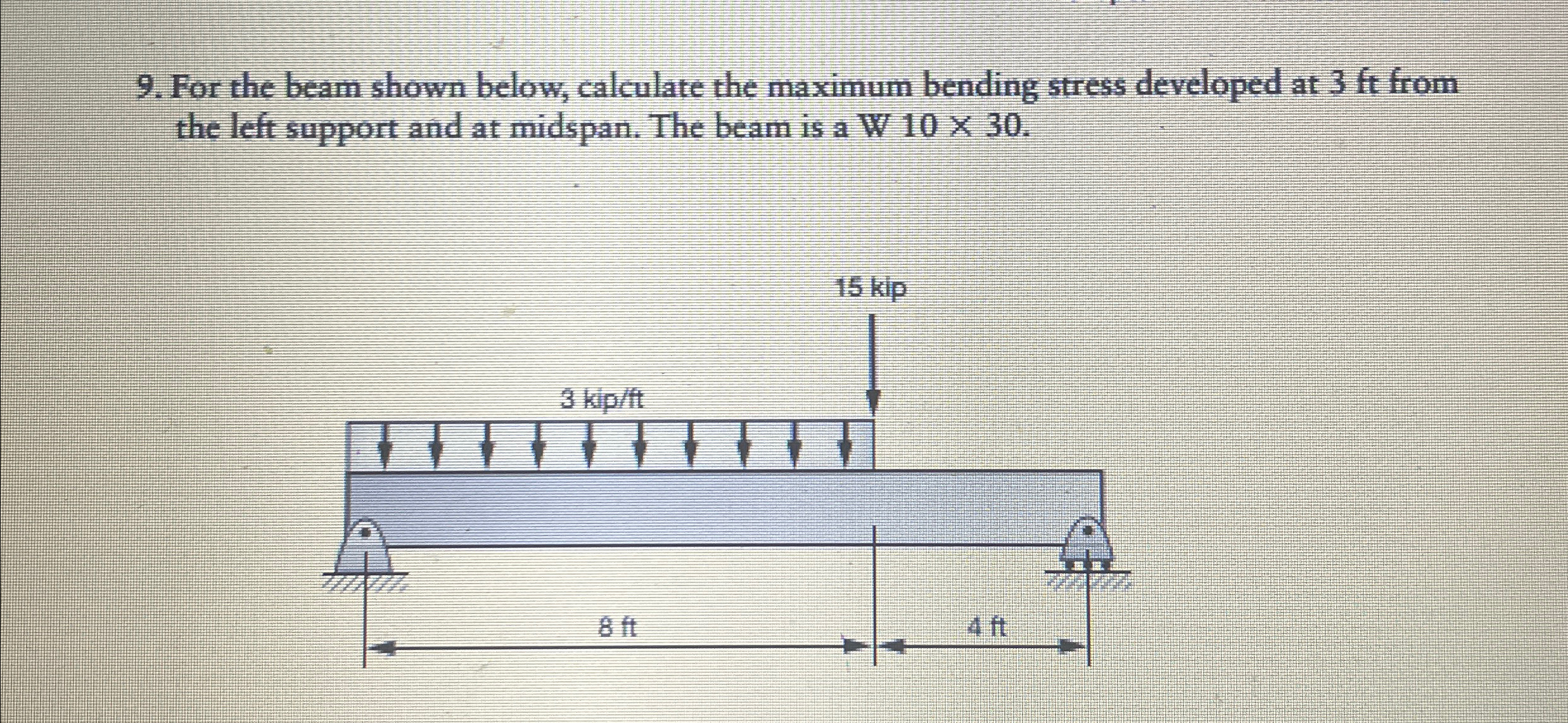 For the beam shown below, calculate the maximum