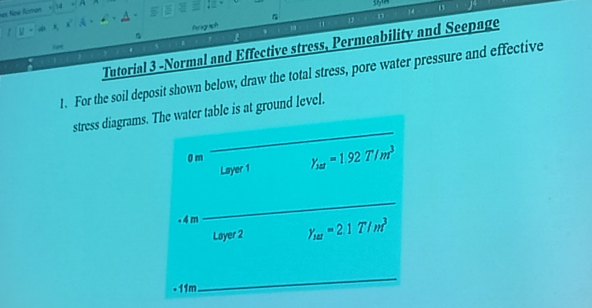 For the soil deposit shown below, draw the total