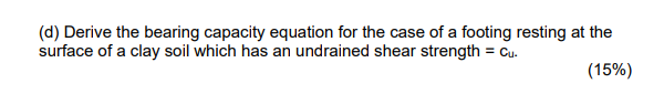 ( d ) Derive the bearing capacity equation for