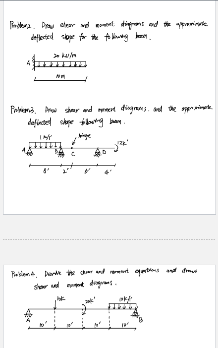 Problem 2 . Drow shear and moment diagram and the