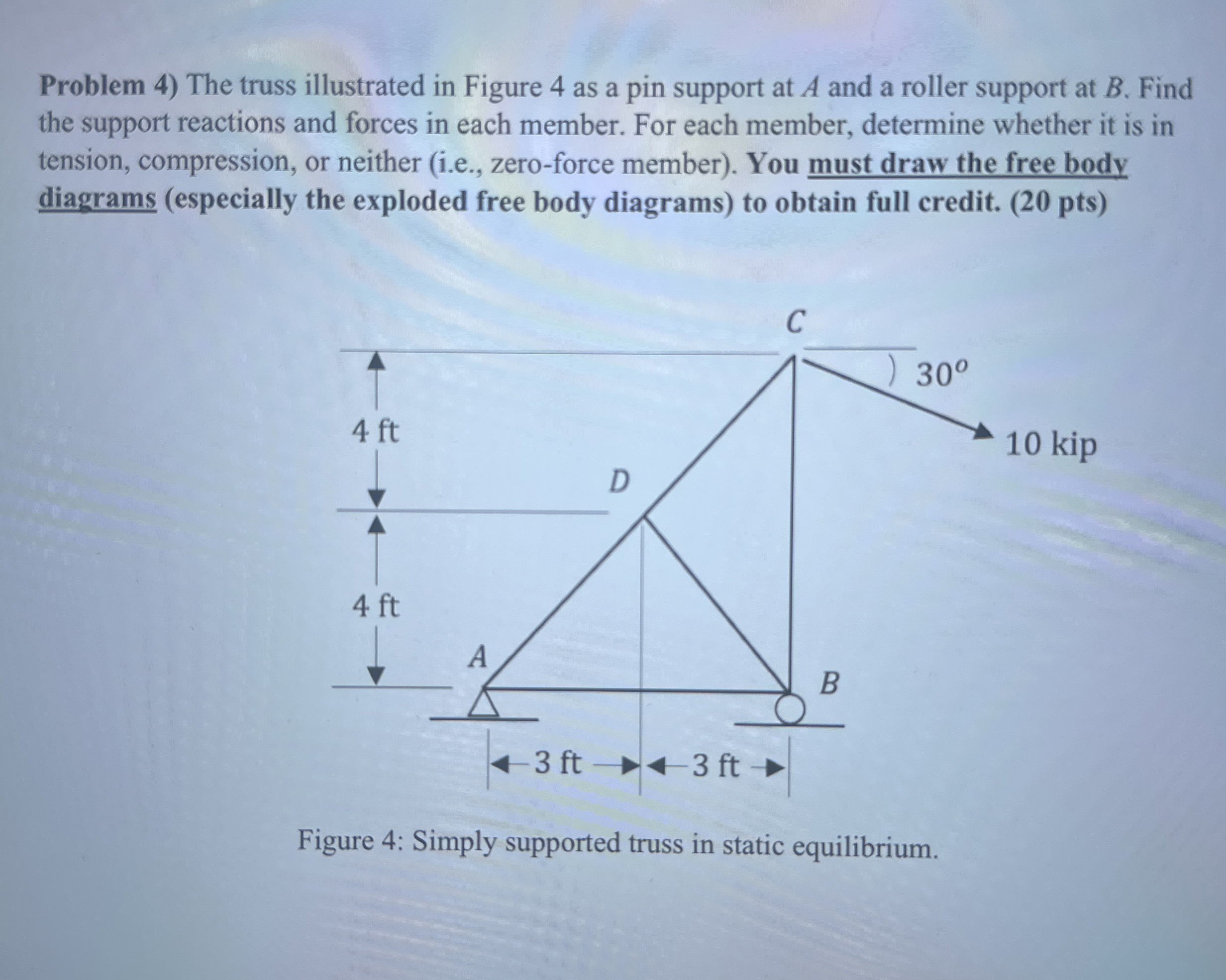 Problem 4 ) The truss illustrated in Figure 4 as