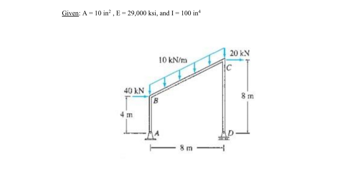 Given: A = 1 0 i n 2 , E = 2 9 , 0 0 0 ksi, and I