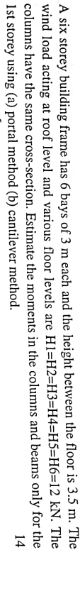 A six storey building frame has 6 bays of 3 m