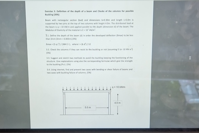 Exerche 3 : Definition of the depth of a beam and