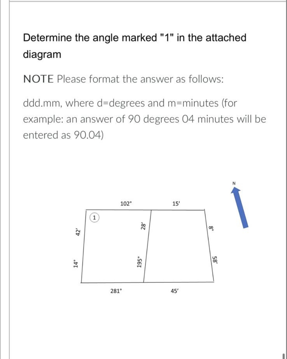 Determine the angle marked " 1 " in the attached
