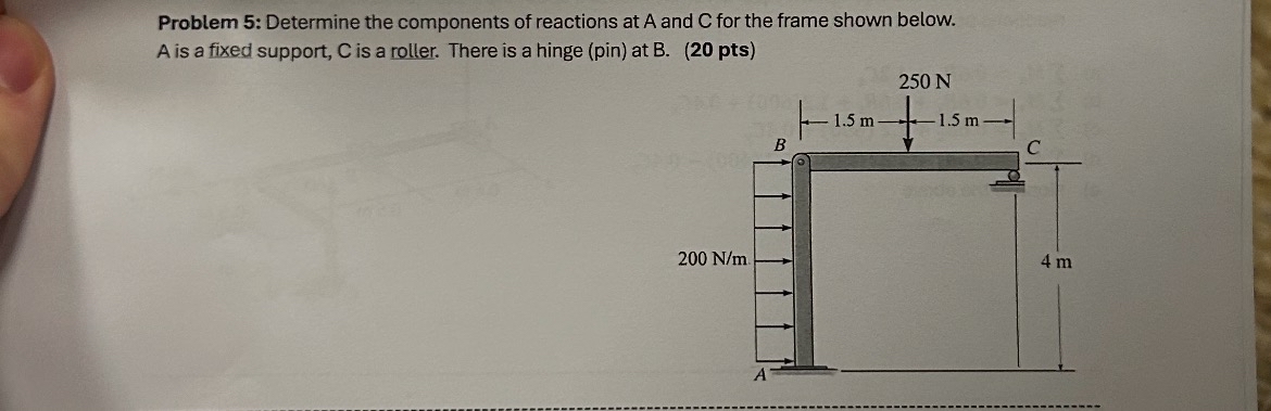 Problem 5 : Determine the components of reactions